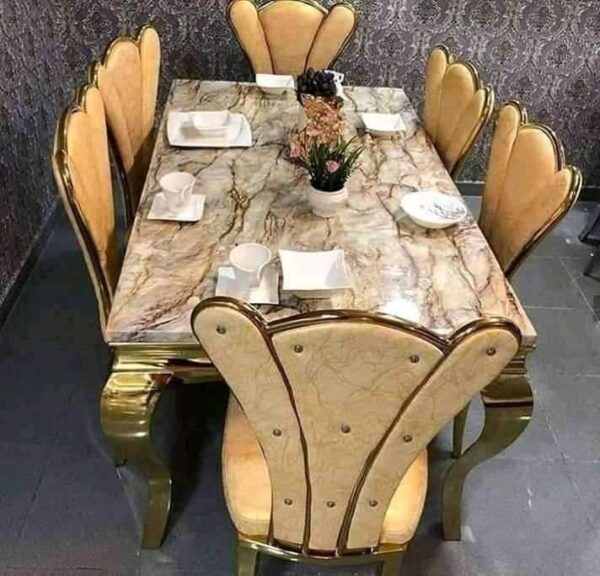 6 Seaters Gold Luxury Dining Table