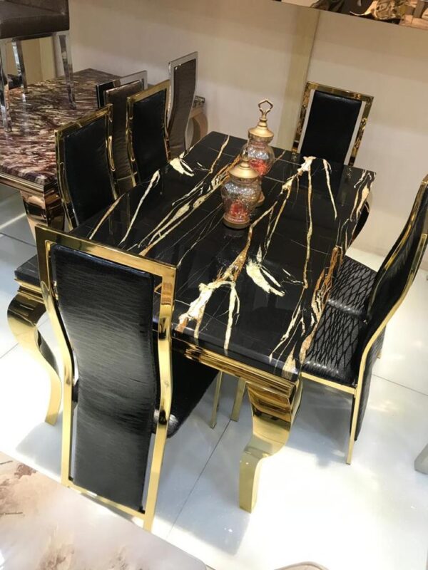 6 Seaters Marble Dining Table Gold Frame