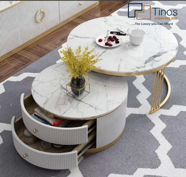 Extendable Marble Centre Table With Storage Cabinet