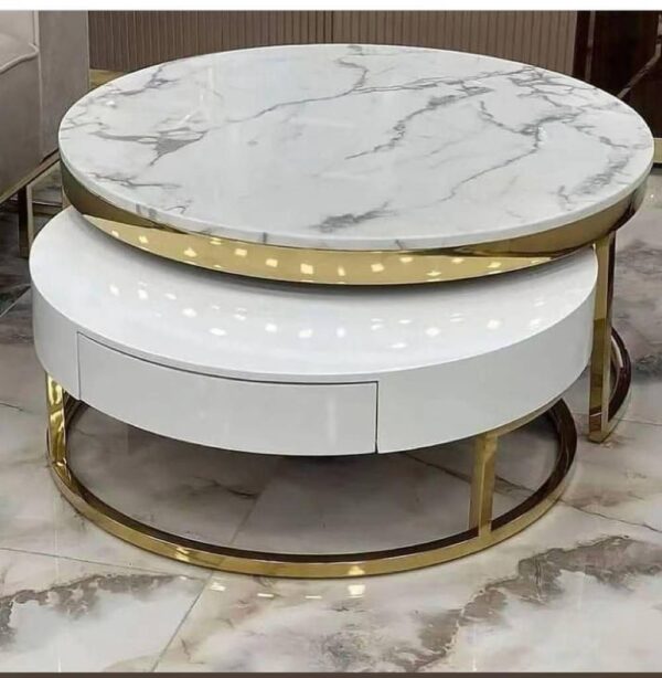 Extendable Marble Centre Table With Storage Cabinet