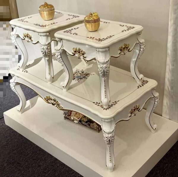 Royal Designed Cream Centre table With 2 Side Stools