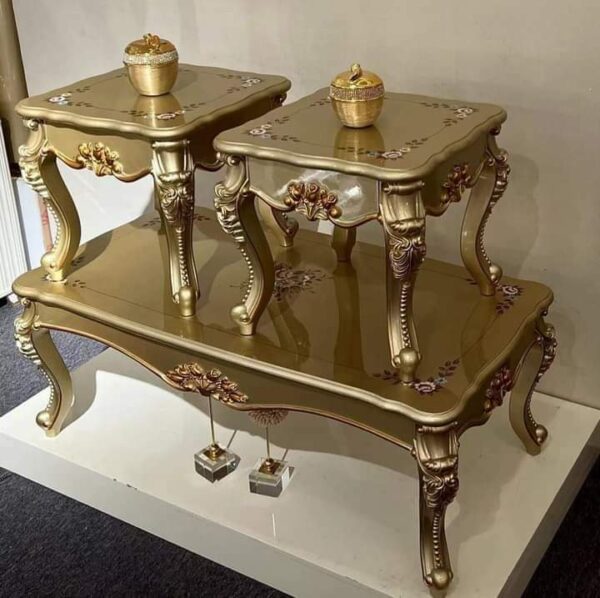 Royal Designed Gold Centre Table With 2 Side Stools